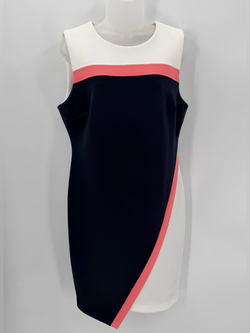 Tommy Hilfiger Dress Women’s 12 Navy Pink Colorblock Asymmetrical Sheath READ